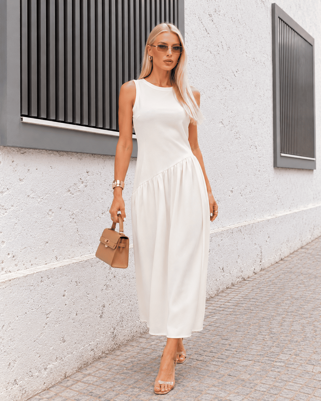 Vestido Midi Malha Assimétrico Franzido Vestido Midi Malha Assimétrico Franzido
