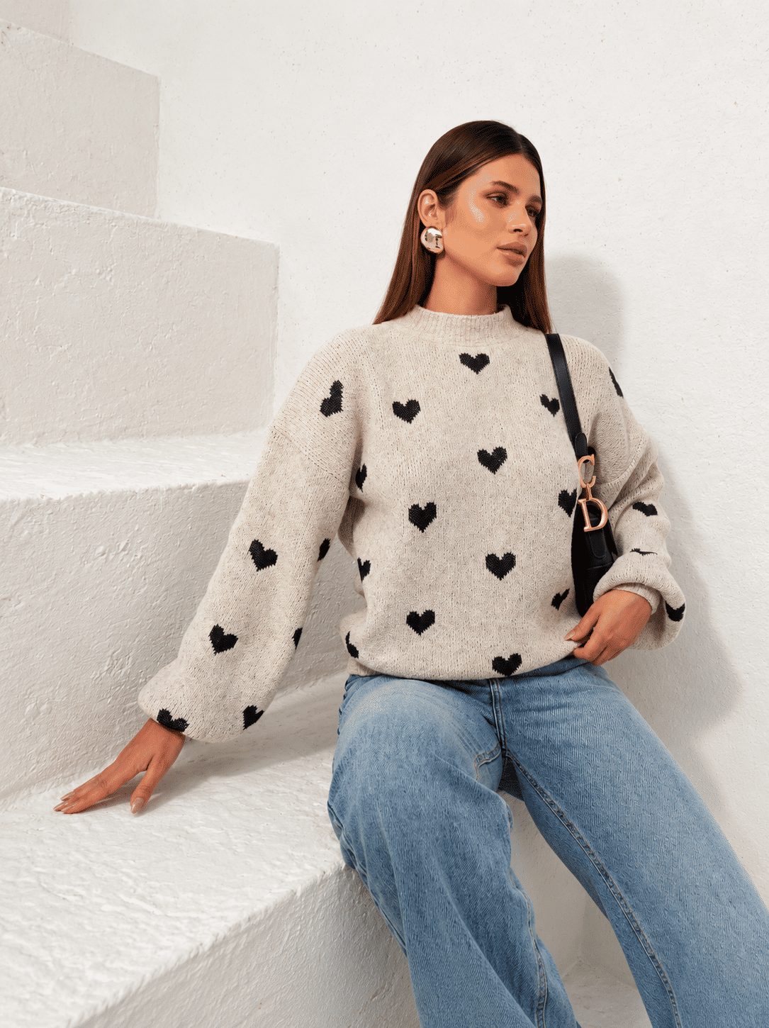 Blusa Feminina Tricot Mousse Estampa Coração Blusa Feminina Tricot Mousse Estampa Coração