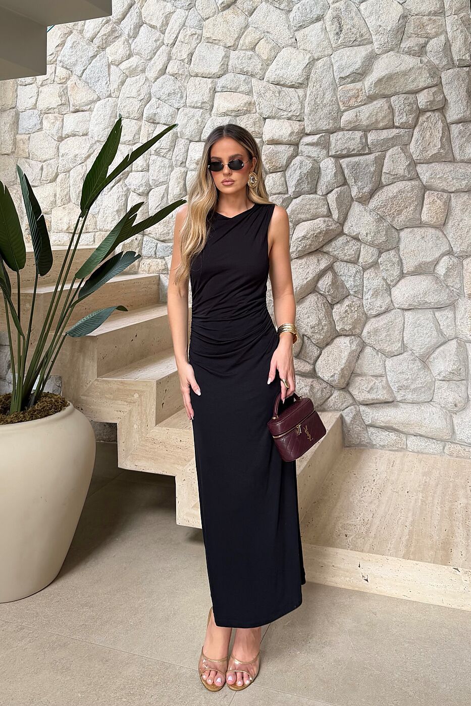 Vestido Drapeado Midi Malha Vestido Drapeado Midi Malha