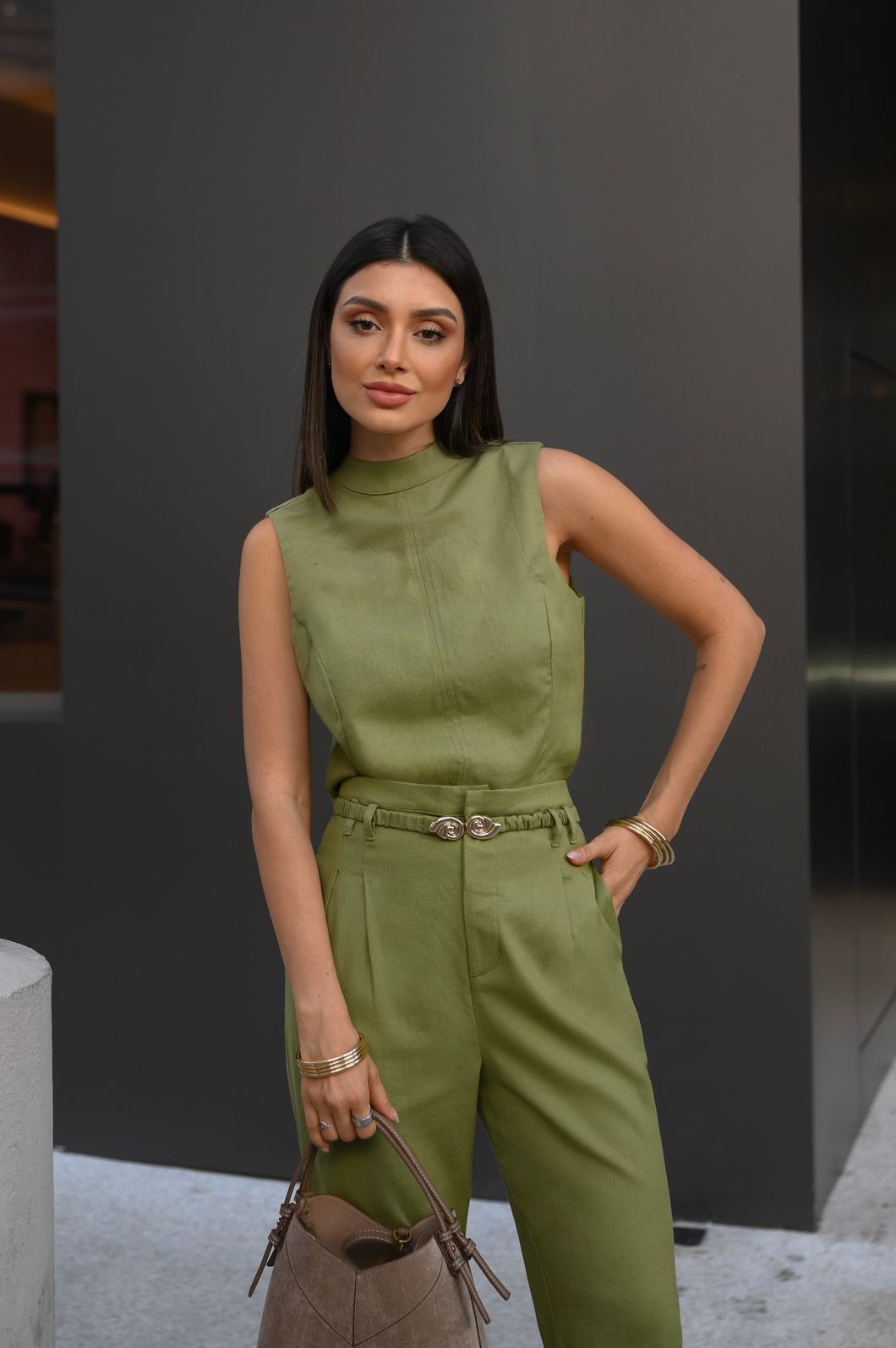 Calça Linho Misto com Cinto Fivela - Milalai Calça Linho Misto com Cinto Fivela - Milalai