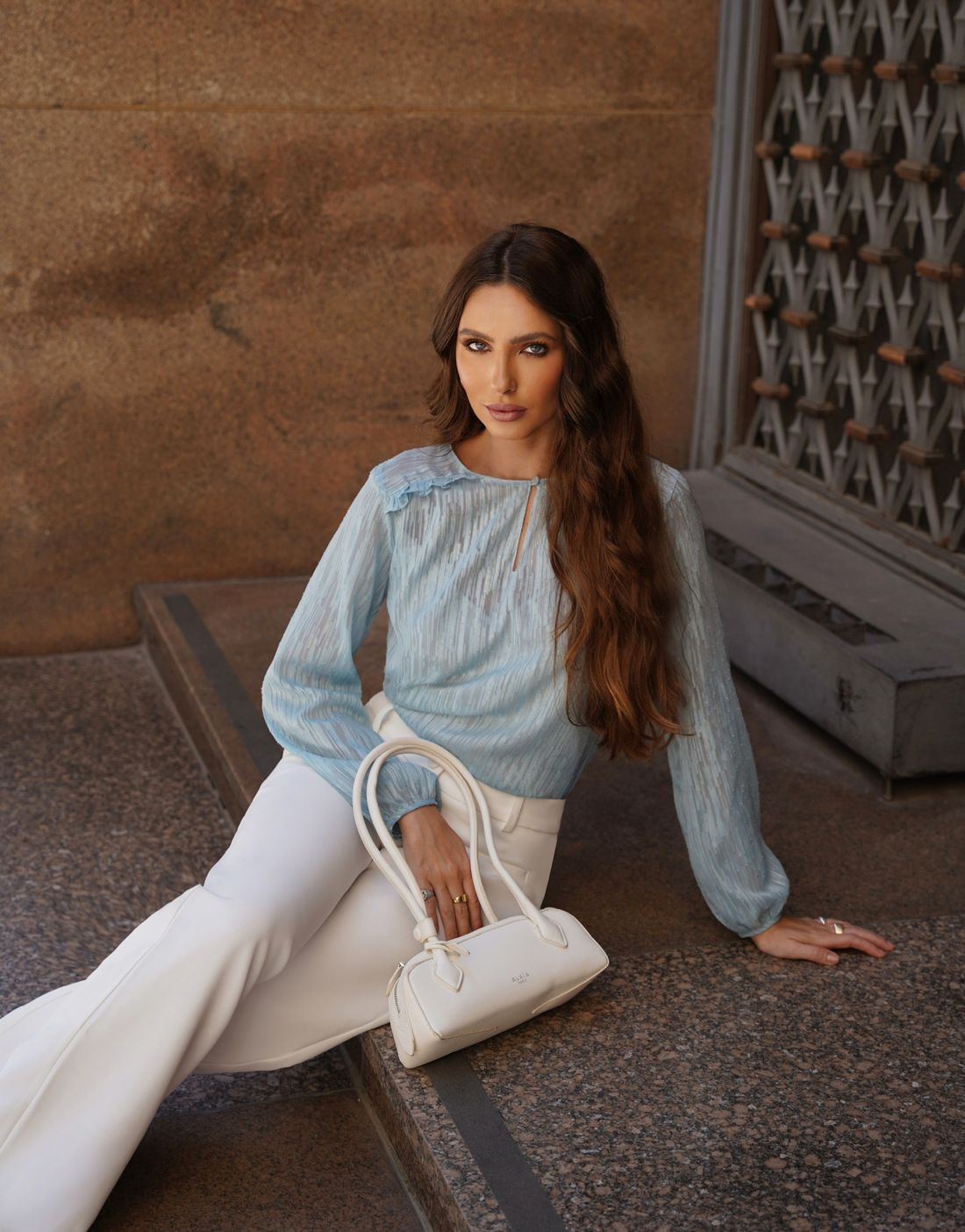 Blusa Manga Longa Chiffon Jacquard - Doce Flor