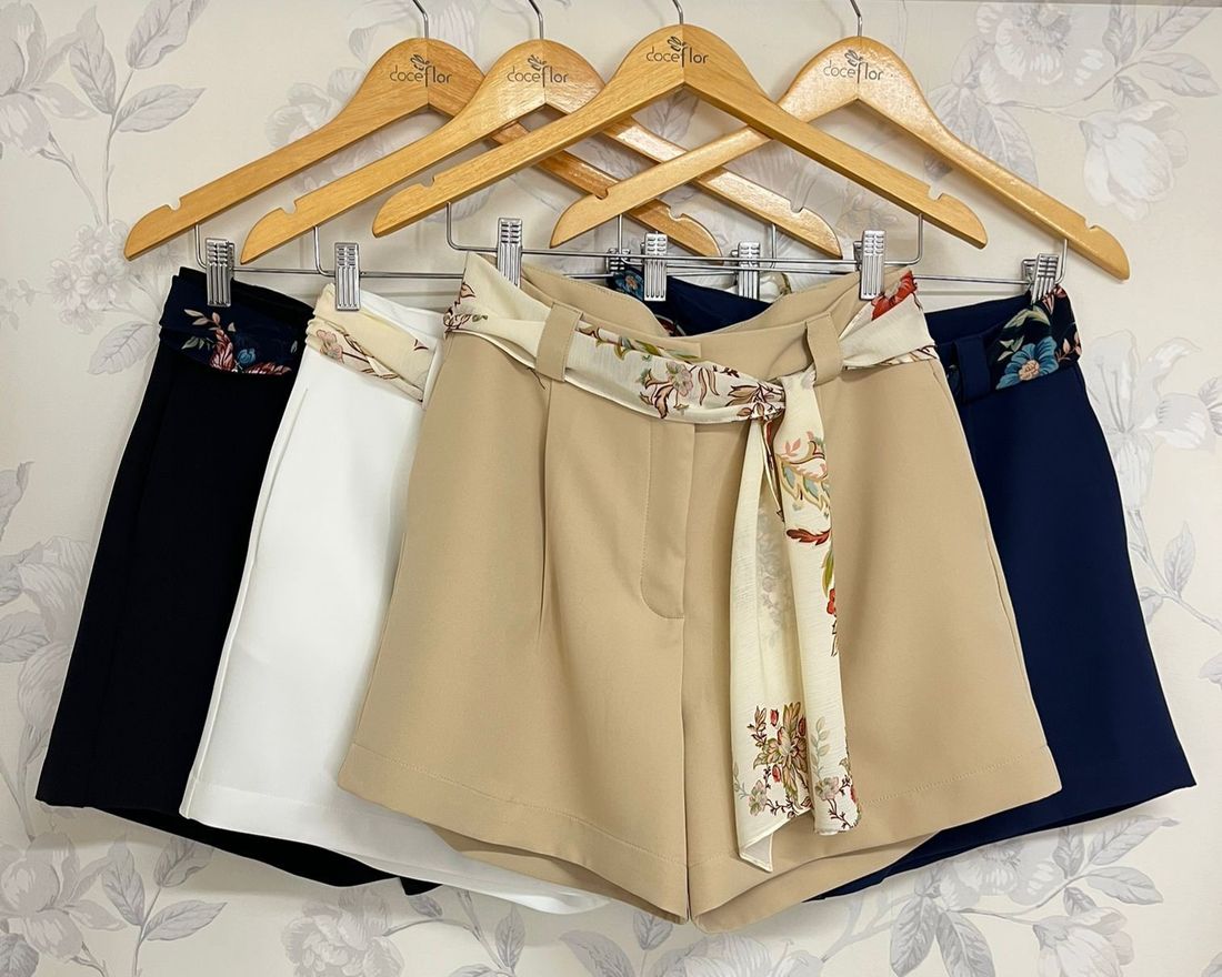 Short Alfaiataria Com Pregas Faixa Lenço - Doce Flor