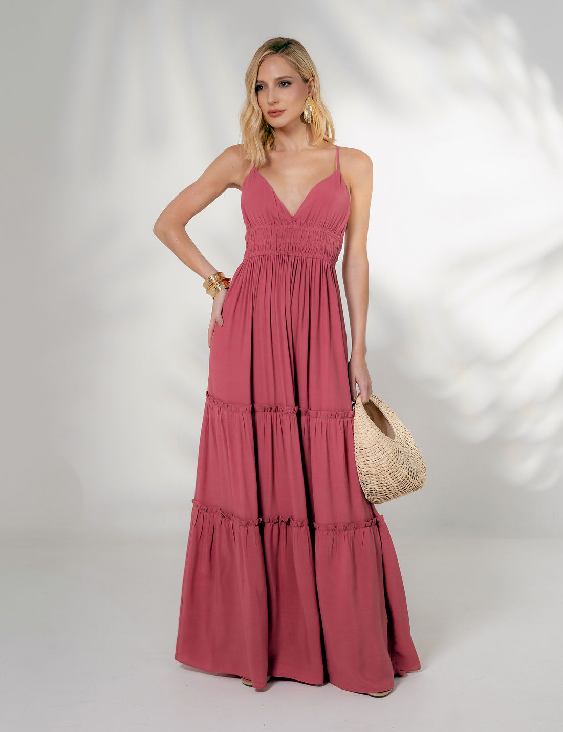 Vestido Longo Viscose Franzido - Unique Chic Vestido Longo Viscose Franzido - Unique Chic