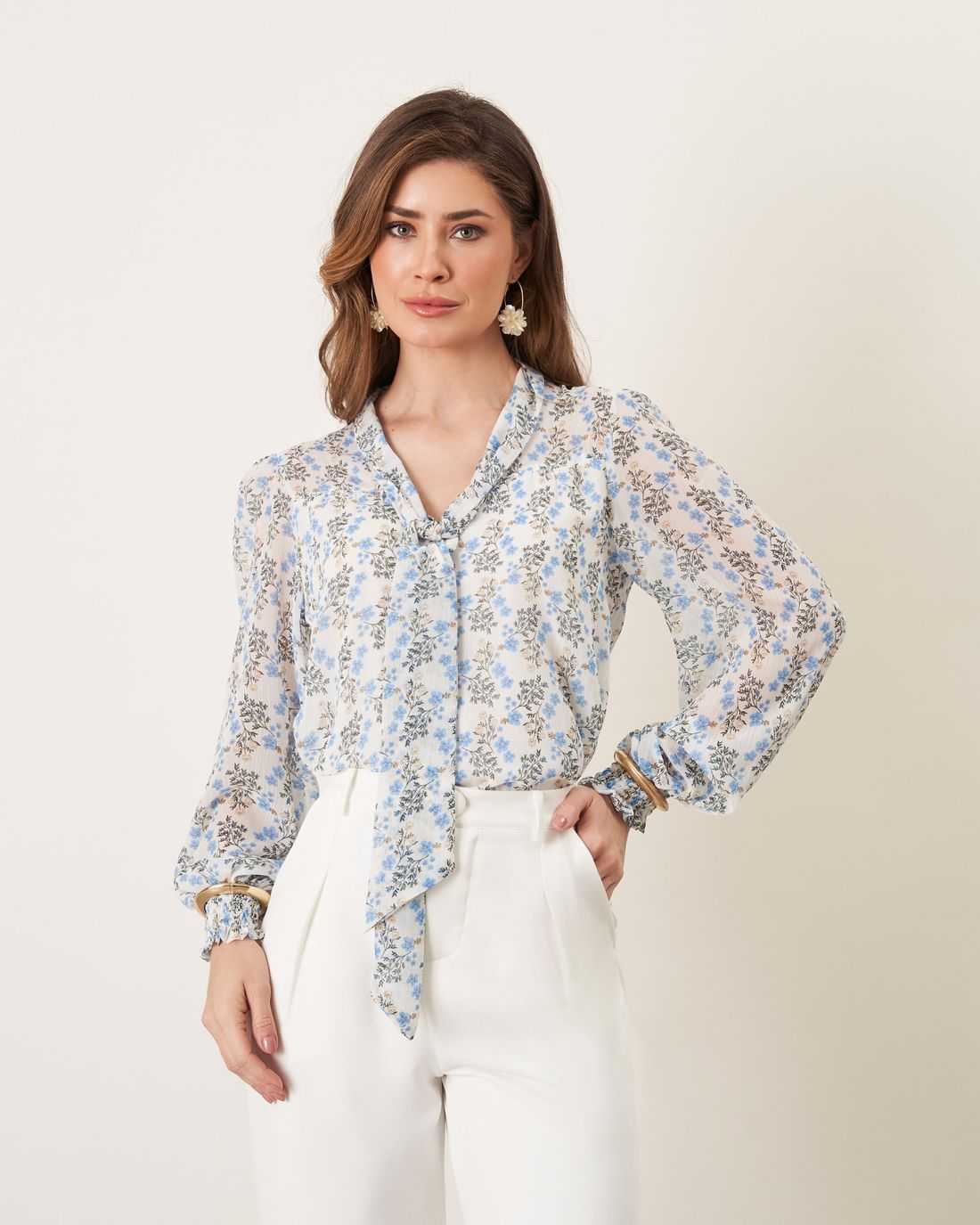 Blusa Estampada Floral Com Laço - Milalai Blusa Estampada Floral Com Laço - Milalai