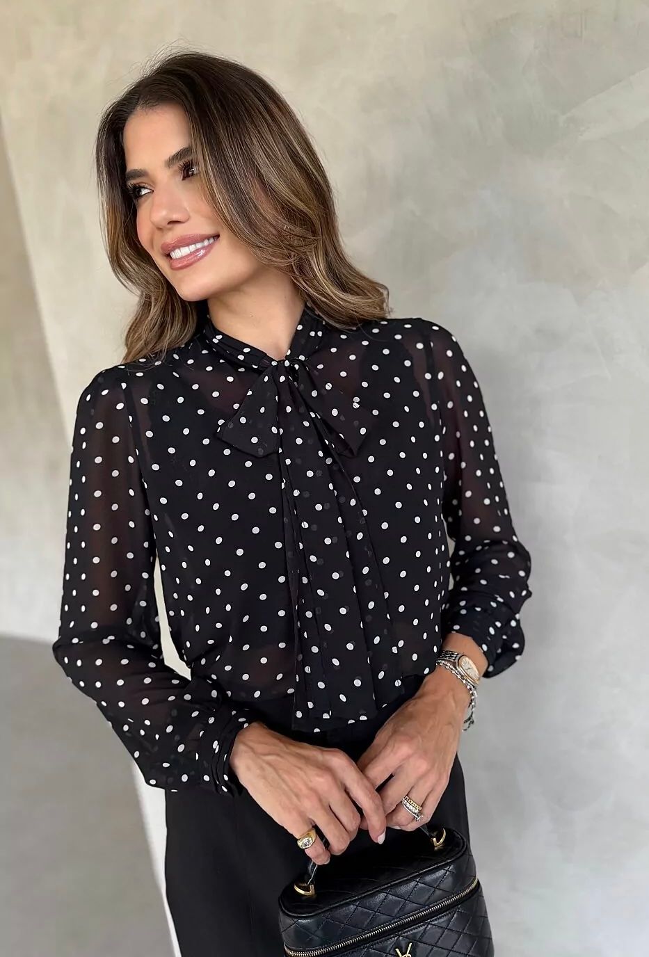 Camisa Crepe Gola Laço Poás - Doce Flor