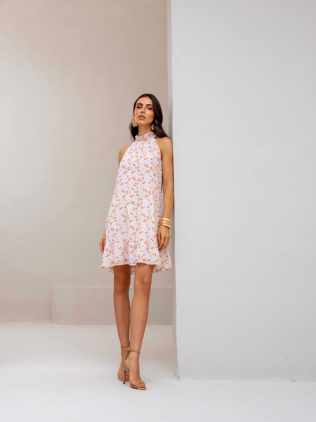 Vestido Estampado Floral Gola Laço - Doce Flor Vestido Estampado Floral Gola Laço - Doce Flor
