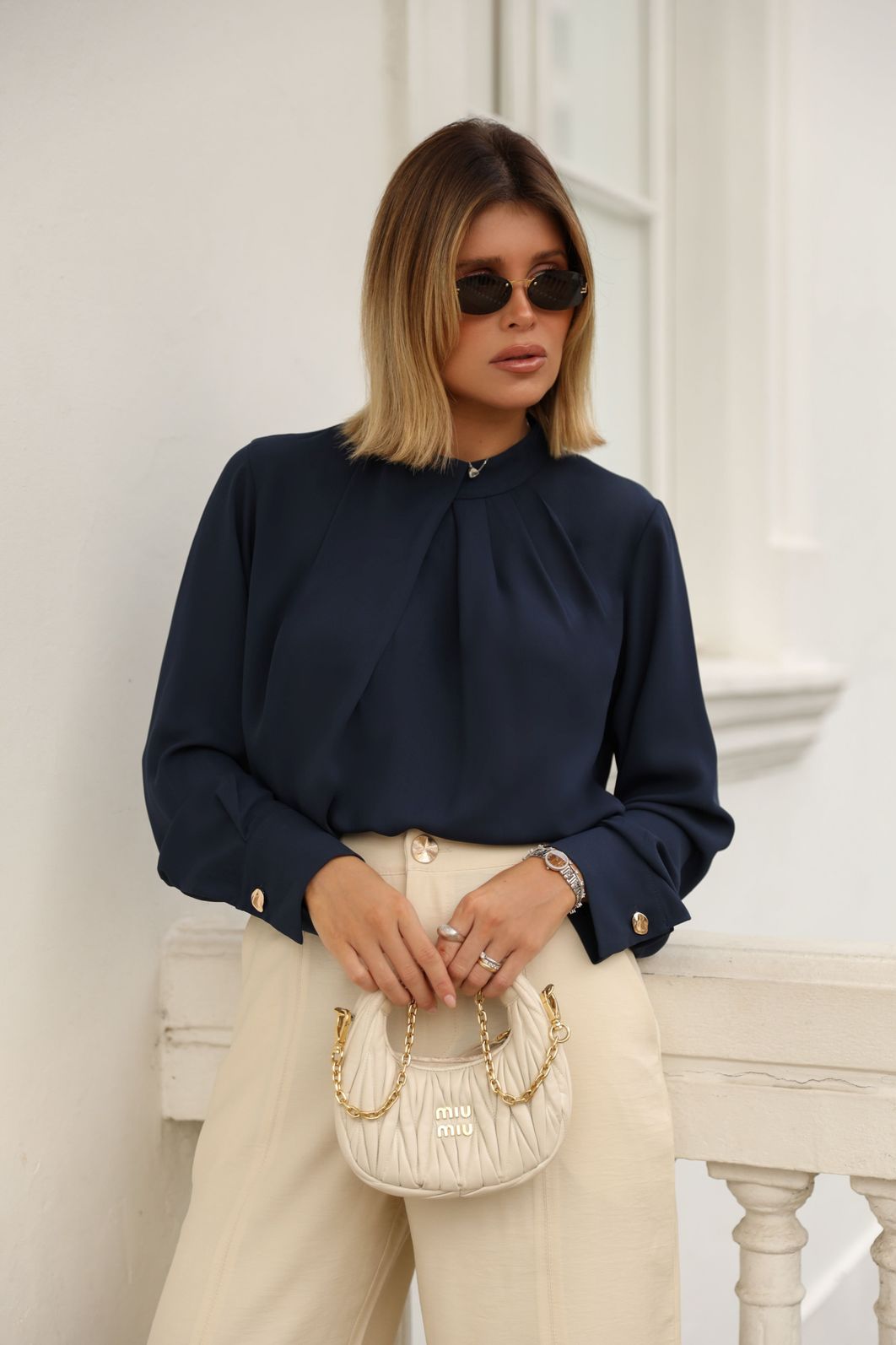 Blusa Crepe Drapeado e Pregas - Milalai Blusa Crepe Drapeado e Pregas - Milalai
