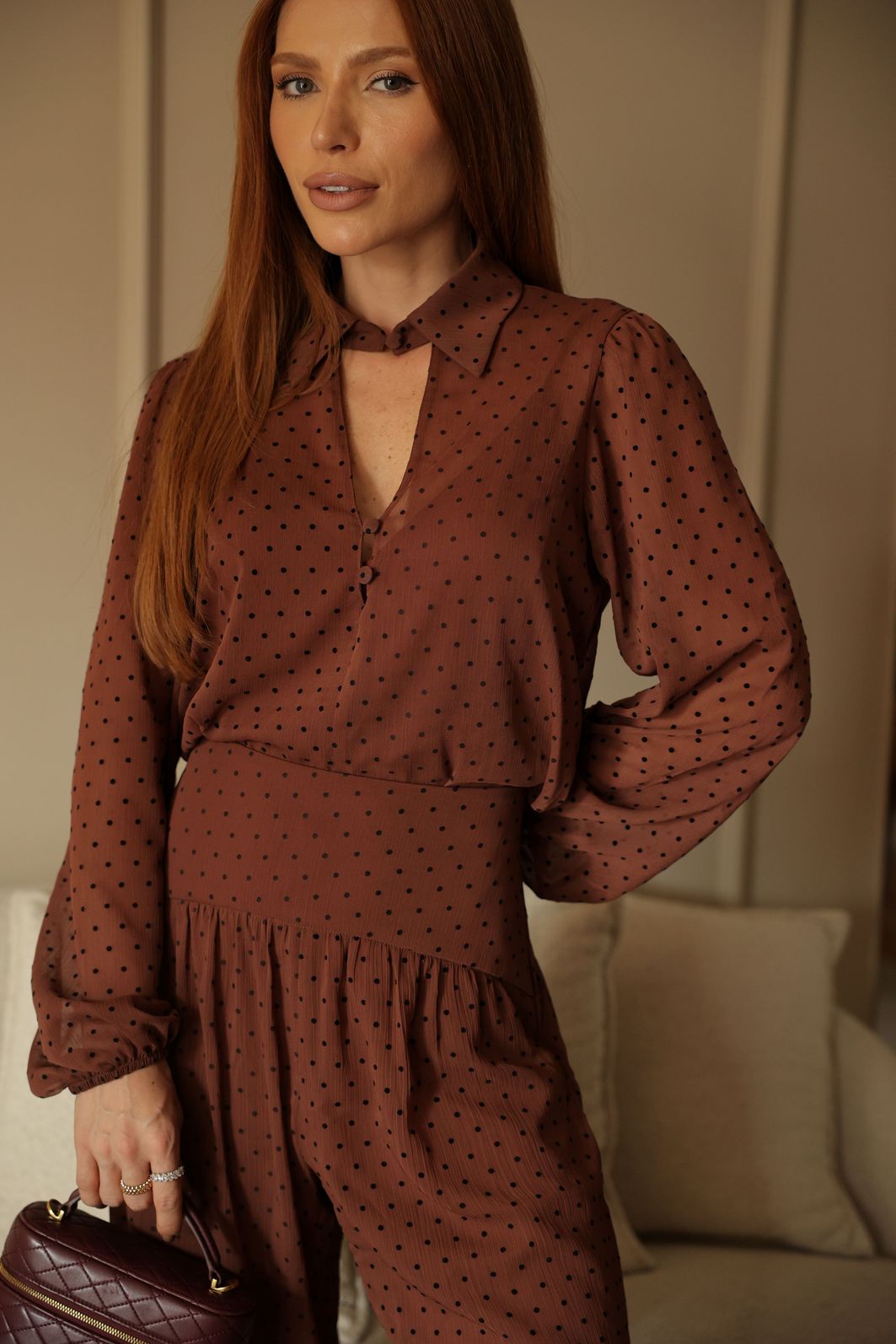 Calça Harem Yoryu Poá Flocado - Donna Ritz