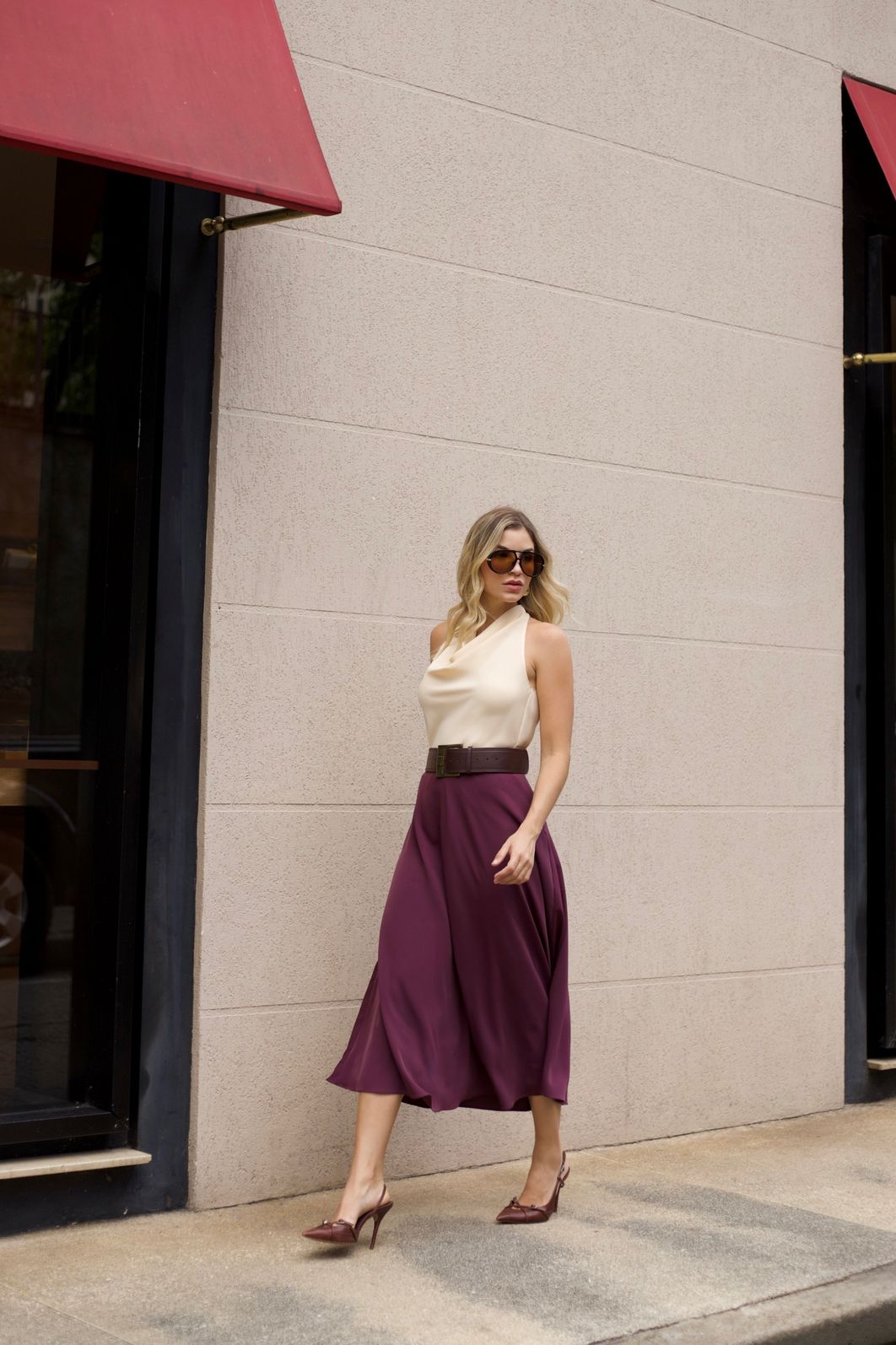 Saia Viés Cinto Fivela Dourada Acetinada - Doce Flor