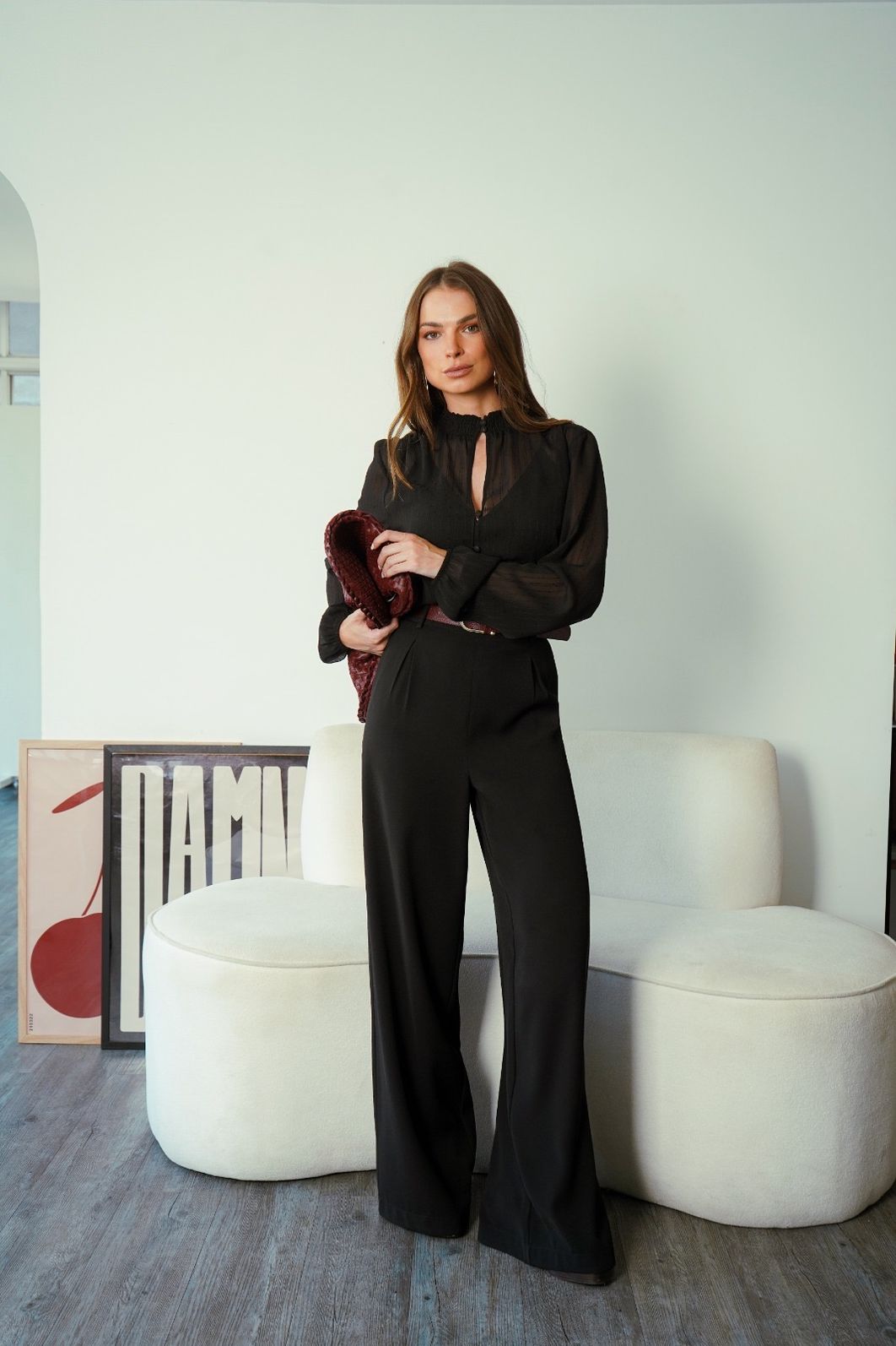 Blusa Gola Lastex Chiffon Listras - Donna Ritz