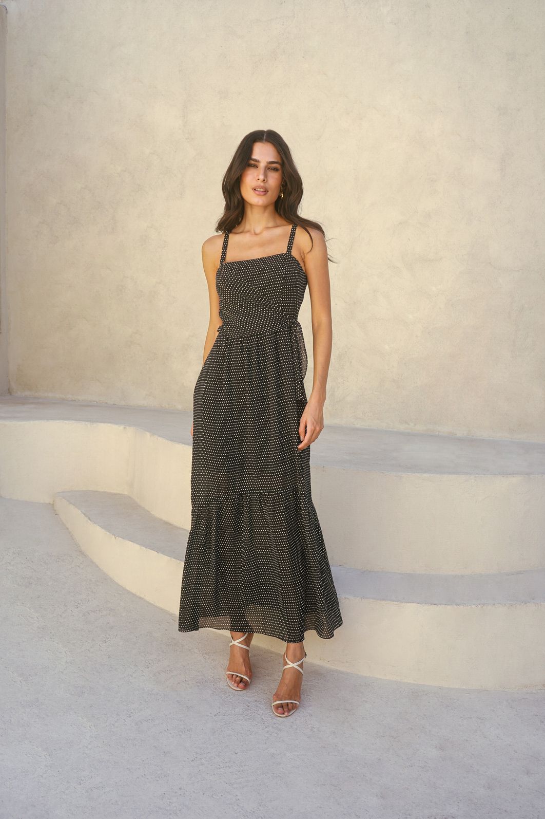 Vestido Longo Yoryu Mini Poá Amarração - Donna Ritz Vestido Longo Yoryu Mini Poá Amarração - Donna Ritz