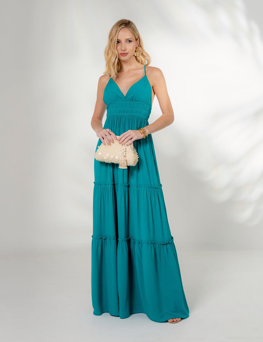 Vestido Longo Viscose Franzido - Unique Chic Vestido Longo Viscose Franzido - Unique Chic