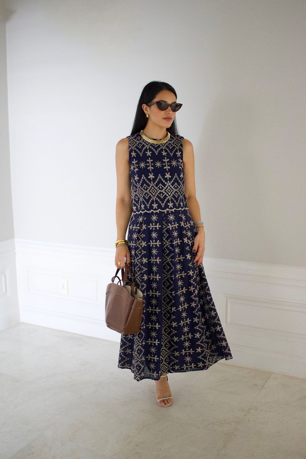 Saia Midi em Algodão Bordado-Milalai Saia Midi em Algodão Bordado-Milalai