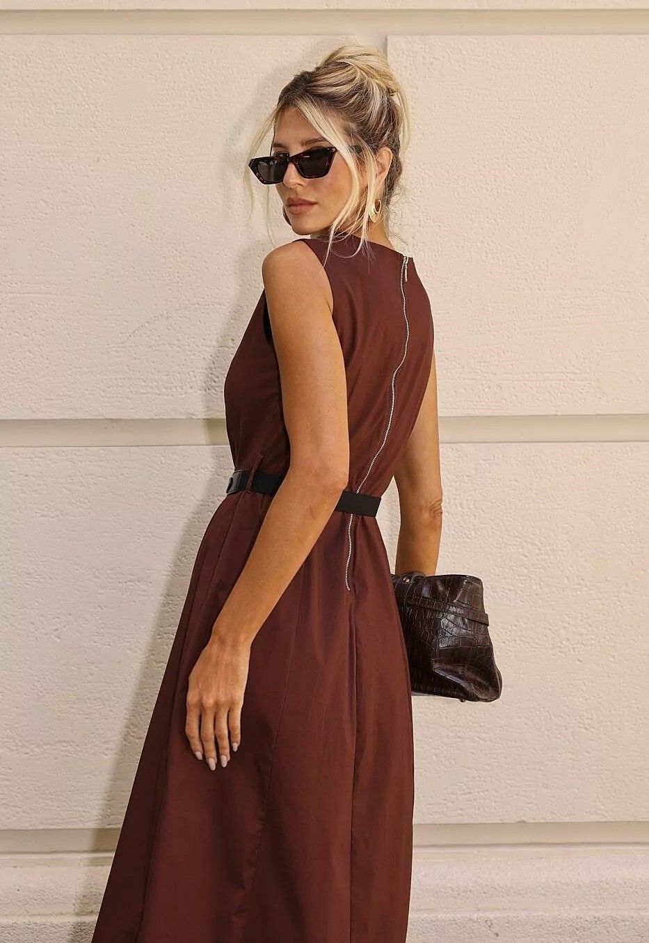 Vestido Tricoline Midi Cinto Vestido Tricoline Midi Cinto