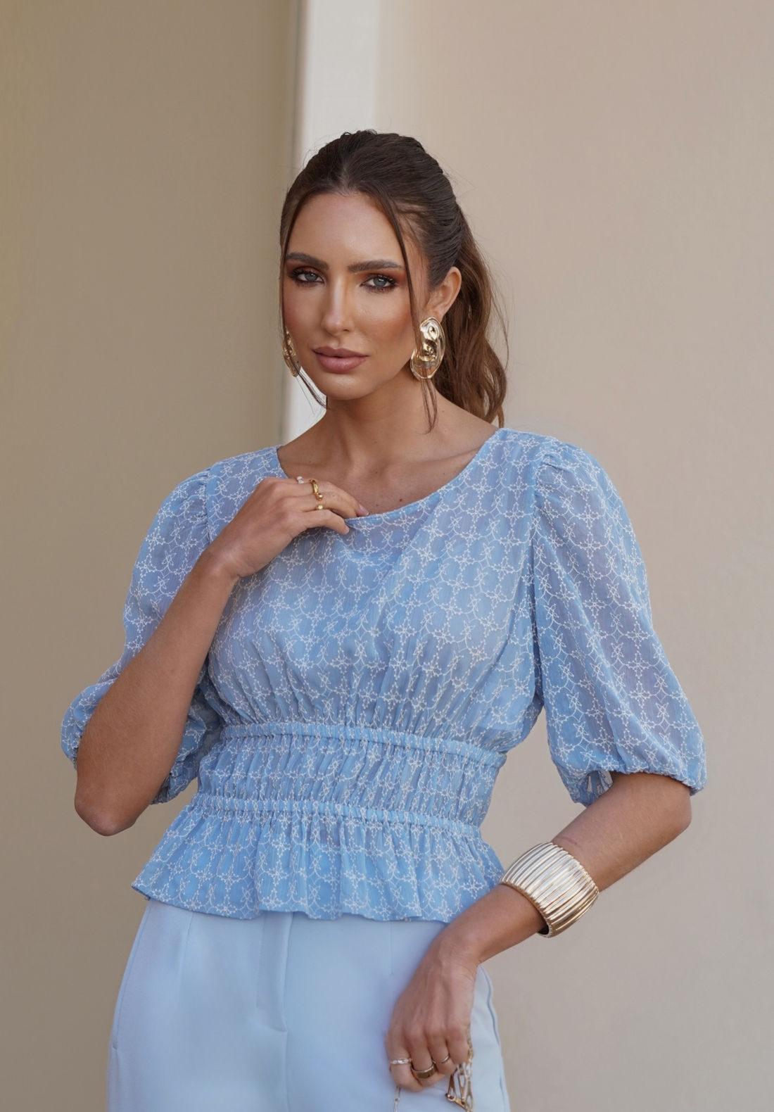 Blusa Em Chiffon Bordado - Doce Flor Blusa Em Chiffon Bordado - Doce Flor