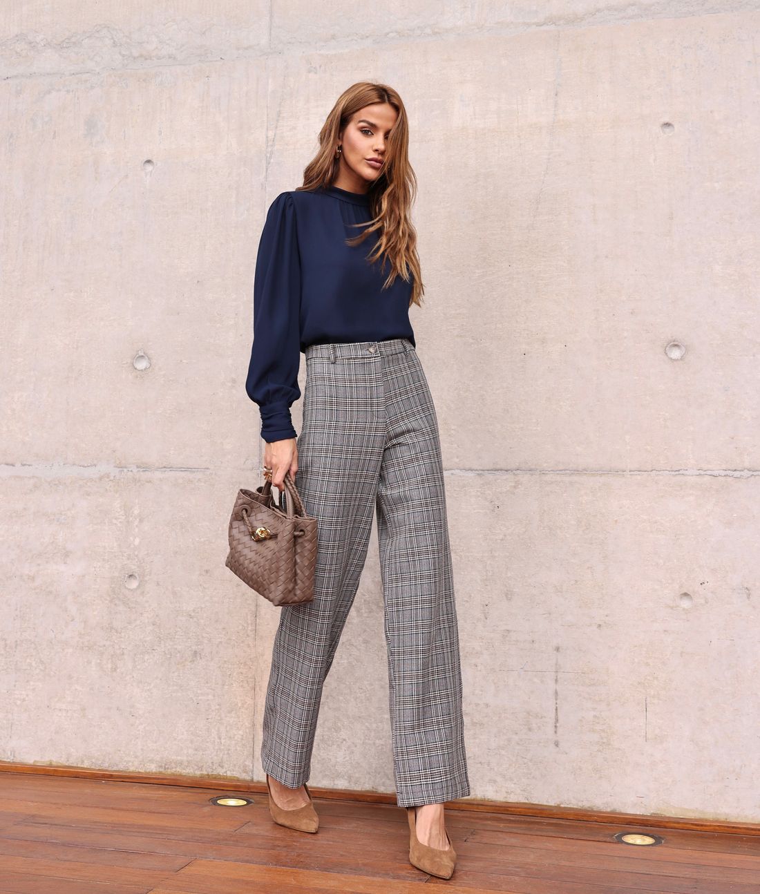 Calça Reta Xadrez Alfaiataria - Doce Flor