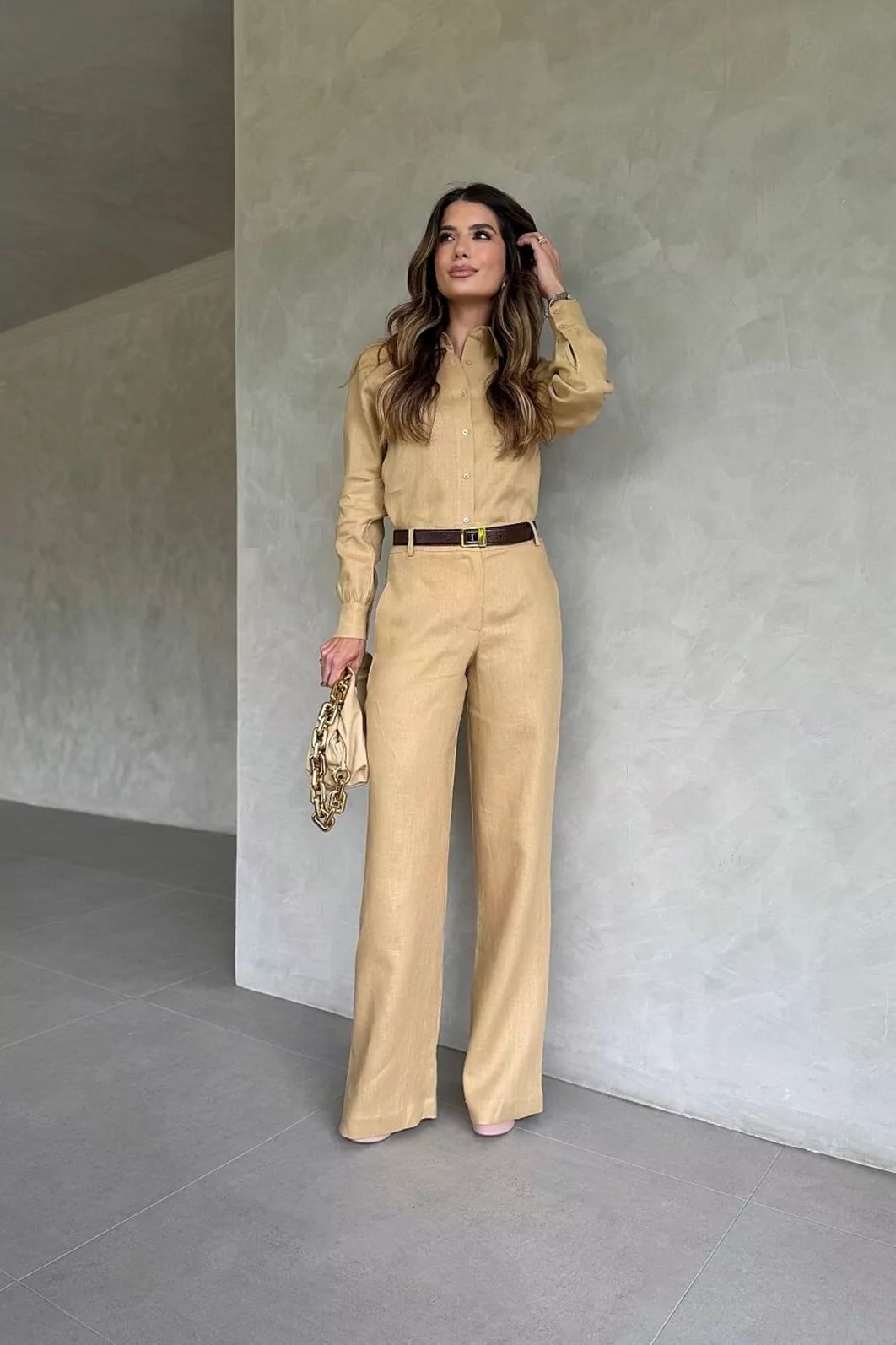 Calça Reta 100% Linho Natural - Doce Flor