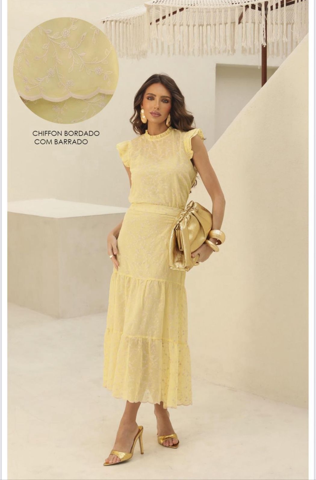 Saia Em Chiffon Bordado - Doce Flor Saia Em Chiffon Bordado - Doce Flor