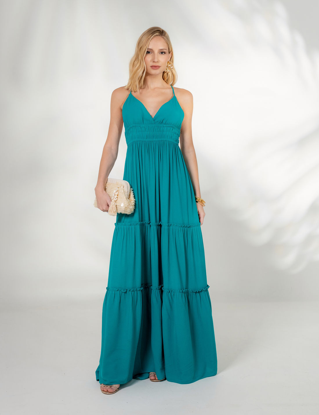 Vestido Longo Viscose Franzido - Unique Chic Vestido Longo Viscose Franzido - Unique Chic