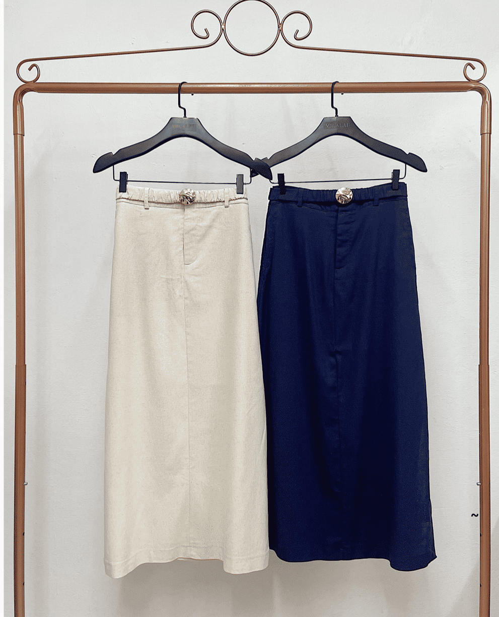 Saia Midi Viscolinho Cinto Fivela - Milalai Saia Midi Viscolinho Cinto Fivela - Milalai