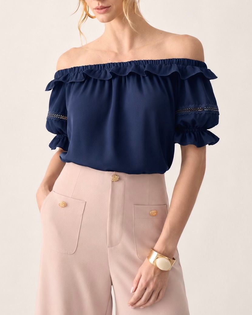 Blusa Crepe Ciganinha Babados - Milalai Blusa Crepe Ciganinha Babados - Milalai