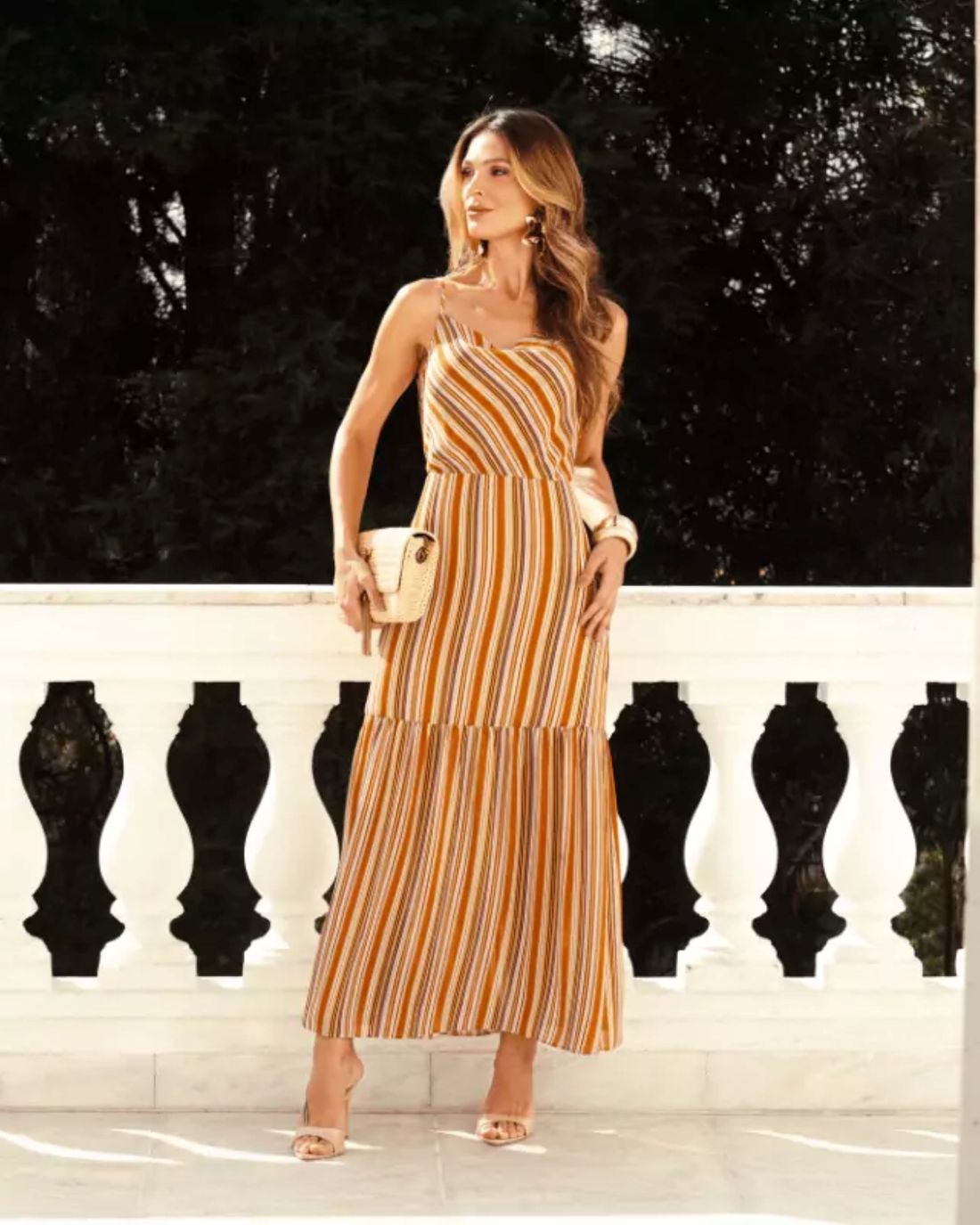 Vestido Longo Listrado Degagê - Donna Ritz Vestido Longo Listrado Degagê - Donna Ritz