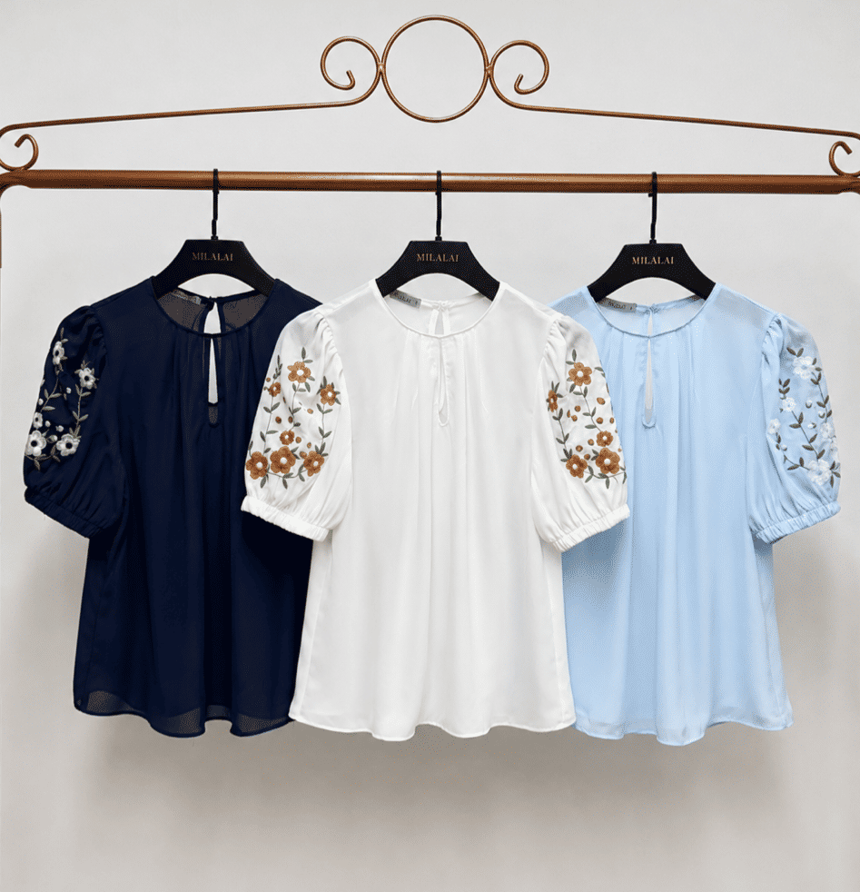 Blusa Crepe Manga Bordada - Milalai Blusa Crepe Manga Bordada - Milalai