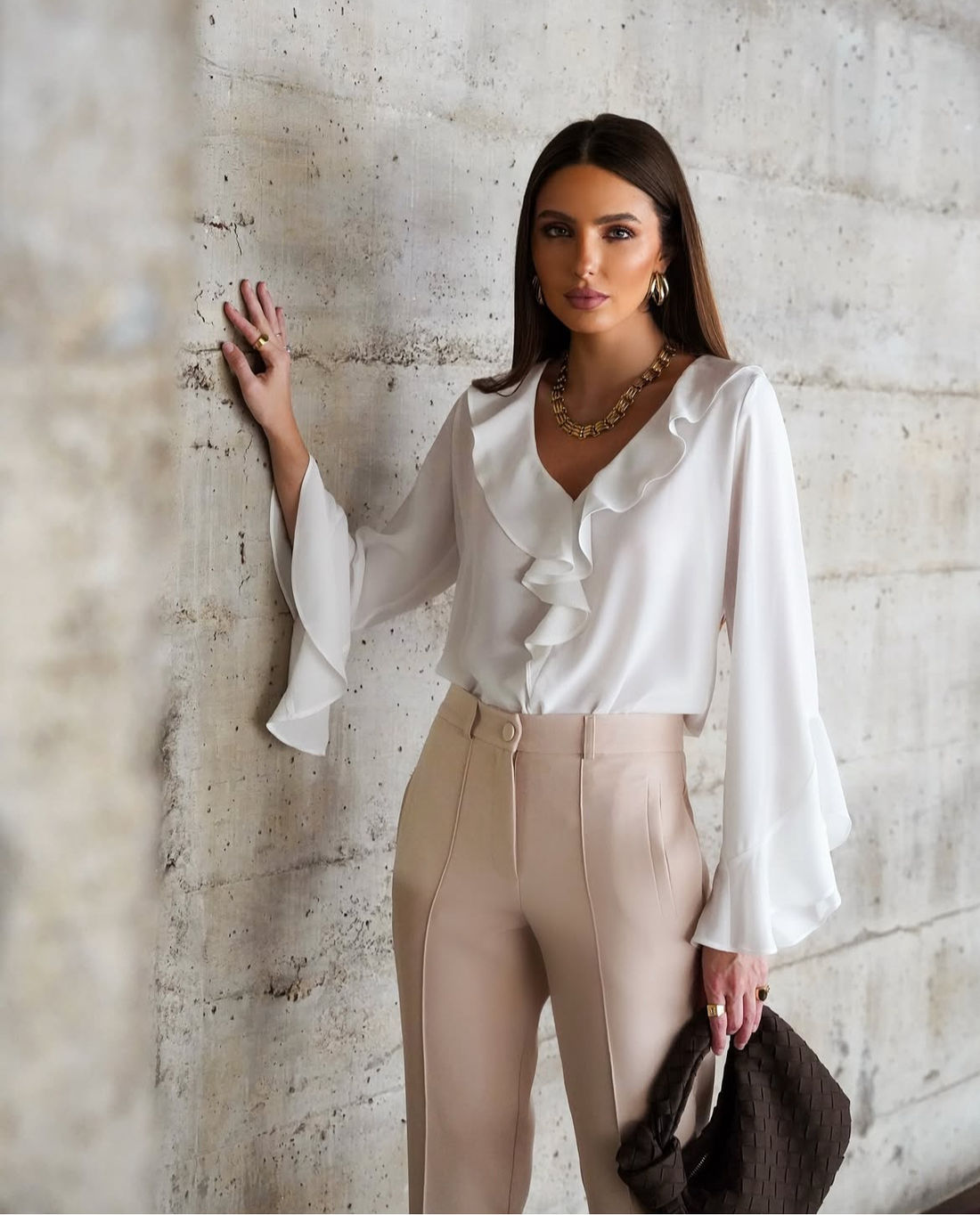 Blusa Crepe Manga Longa Com Jabots - Doce Flor