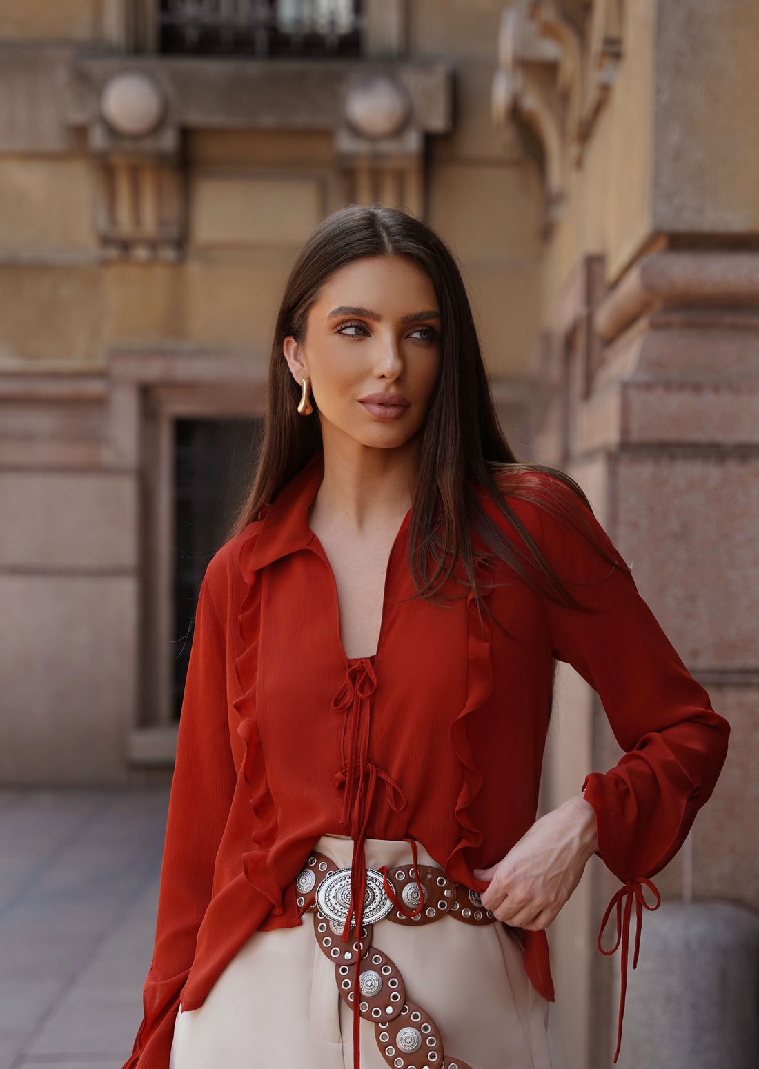 Camisa Crepe Com Babados e Amarração - Doce Flor