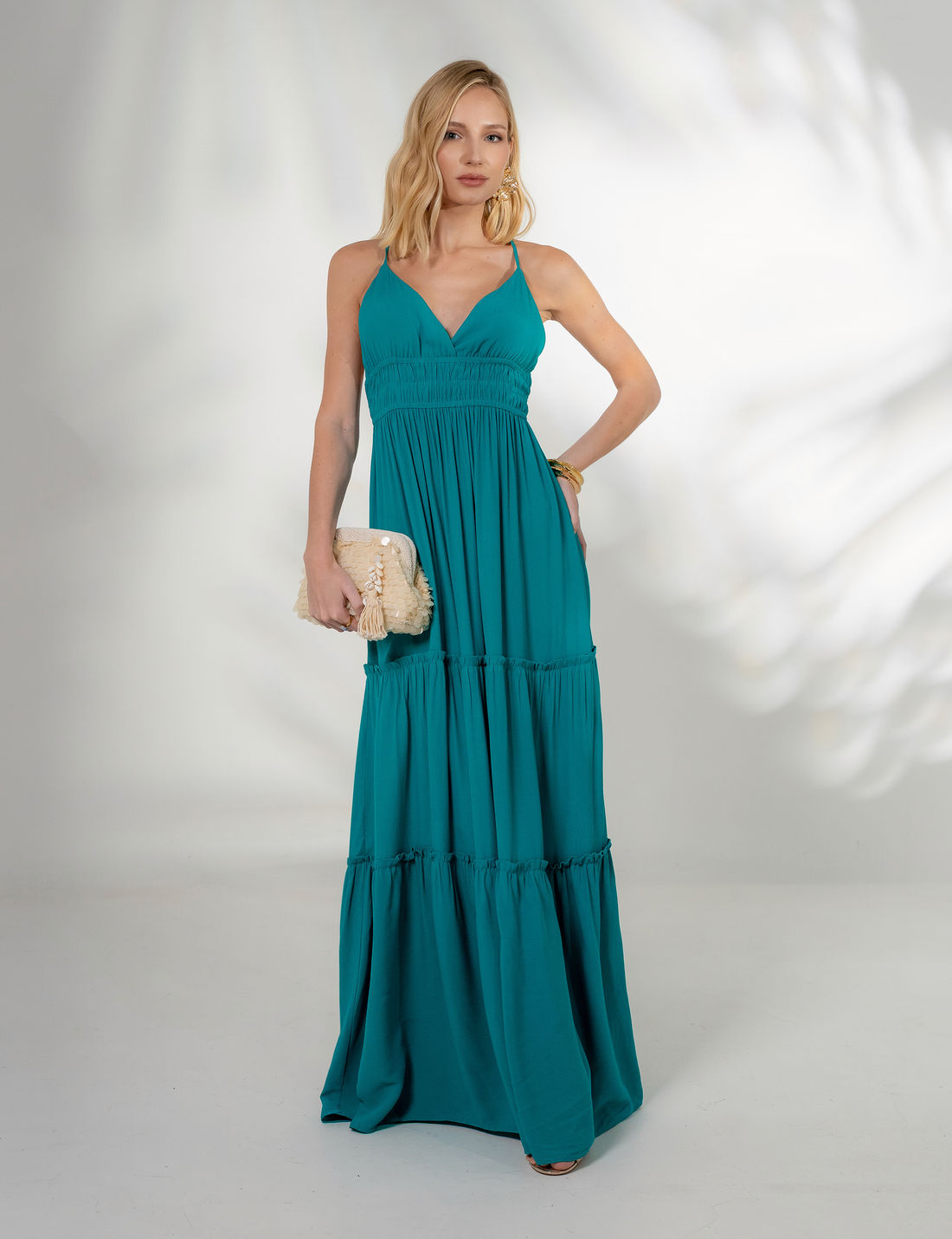 Vestido Longo Viscose Franzido - Unique Chic Vestido Longo Viscose Franzido - Unique Chic