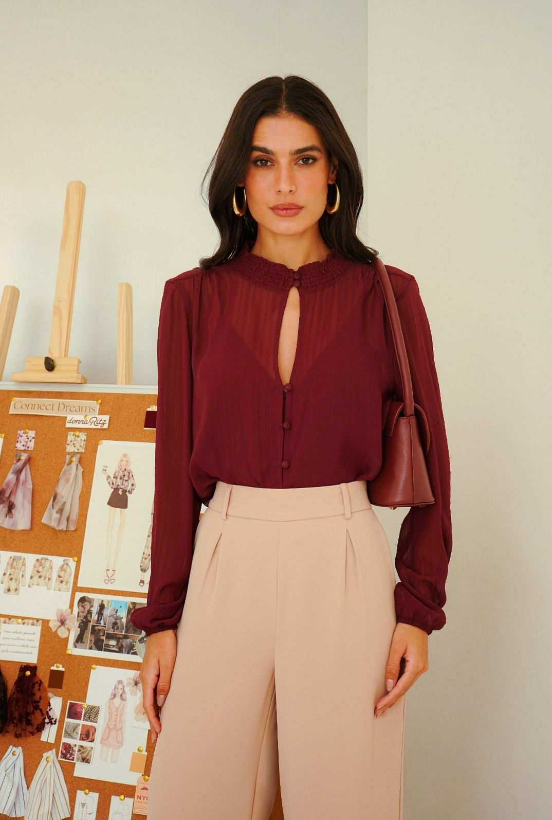 Blusa Gola Lastex Chiffon Listras - Donna Ritz