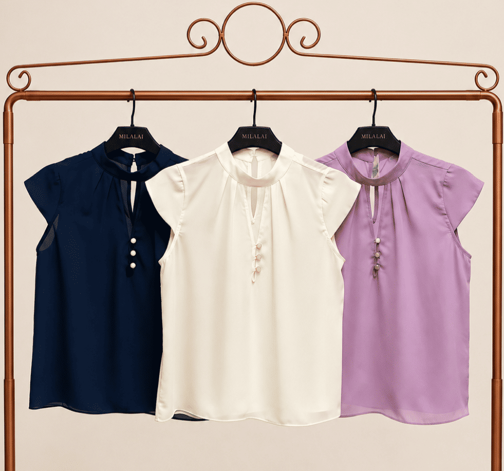 Blusa Crepe Gola Alta Botões - Milalai Blusa Crepe Gola Alta Botões - Milalai