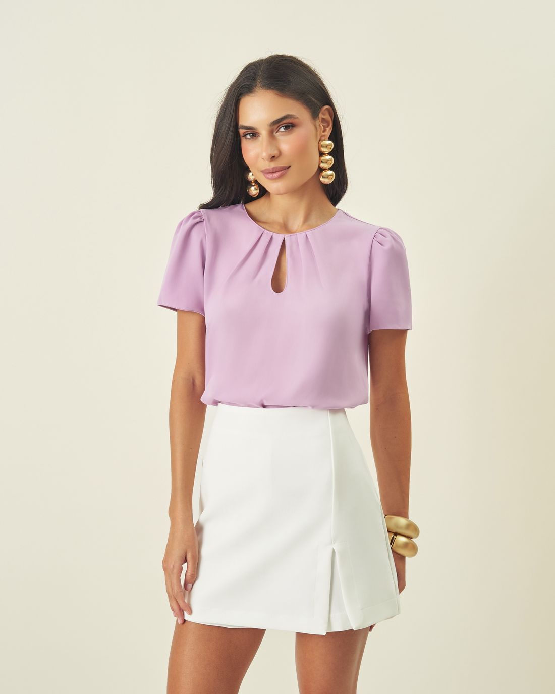 Blusa Crepe Decote Gota Pregas - Milalai Blusa Crepe Decote Gota Pregas - Milalai