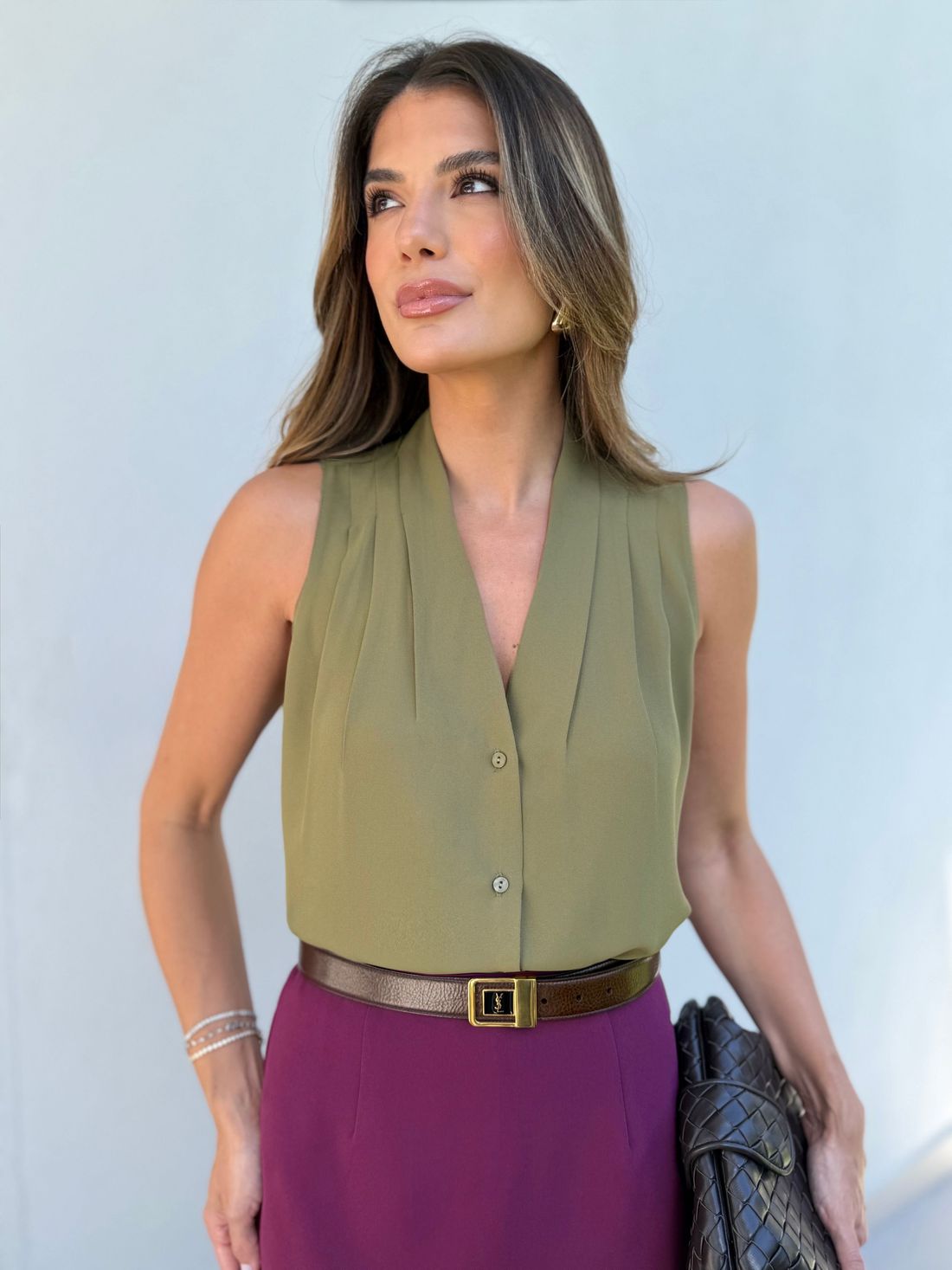 Camisa Regata Crepe com Pregas - Doce Flor