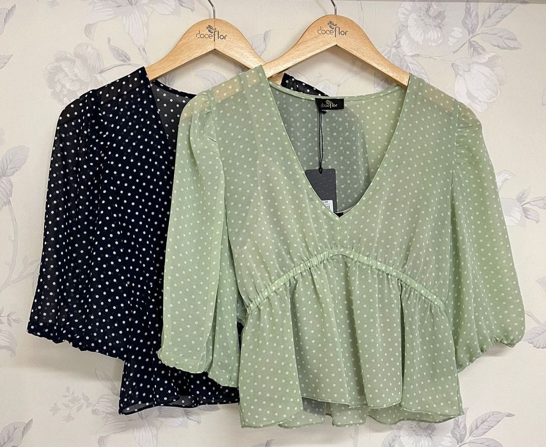 Blusa Poás Decote V Lastex - Doce Flor Blusa Poás Decote V Lastex - Doce Flor