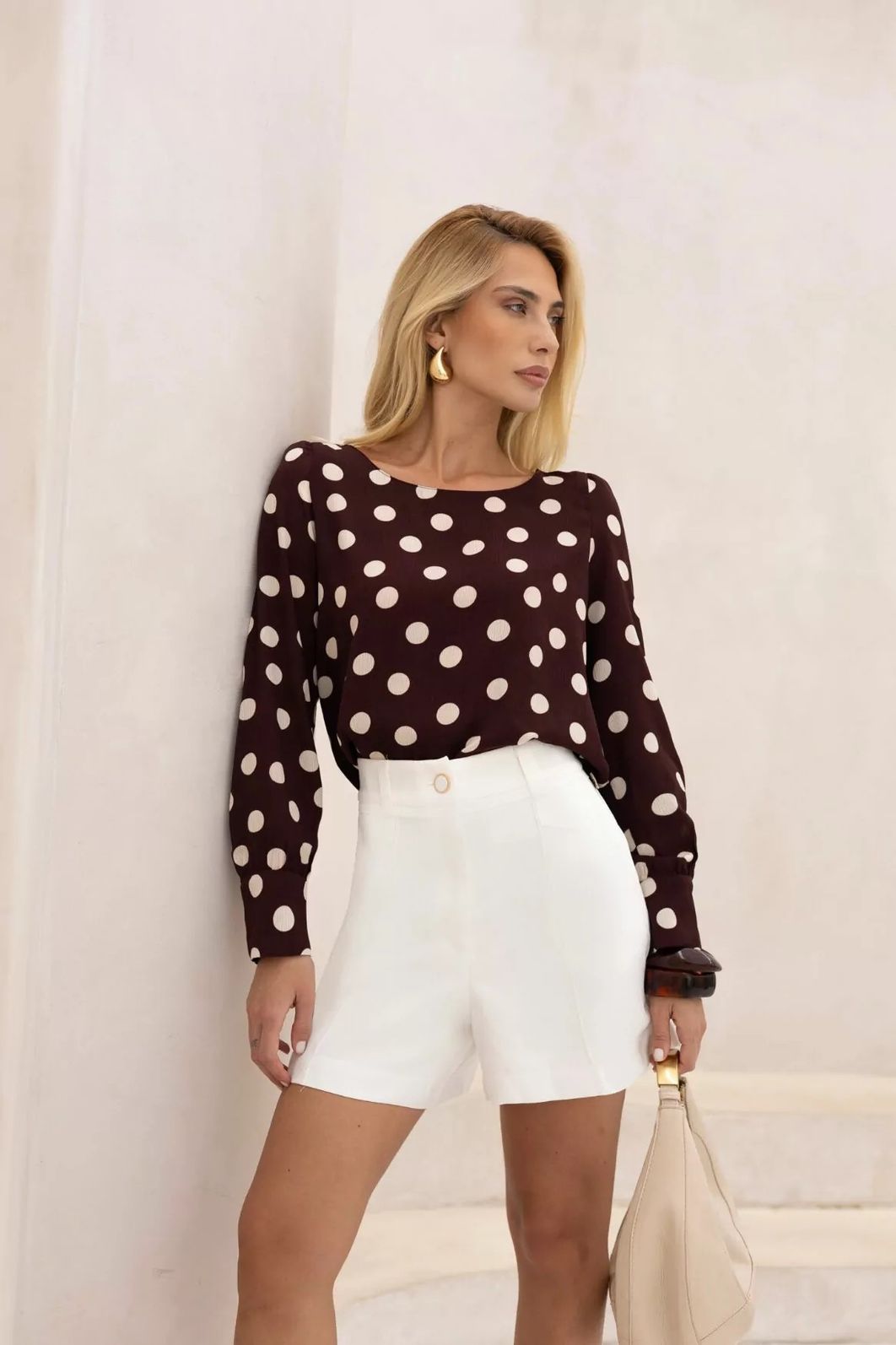 Blusa Crepe Manga Longa Poá - Doce Flor