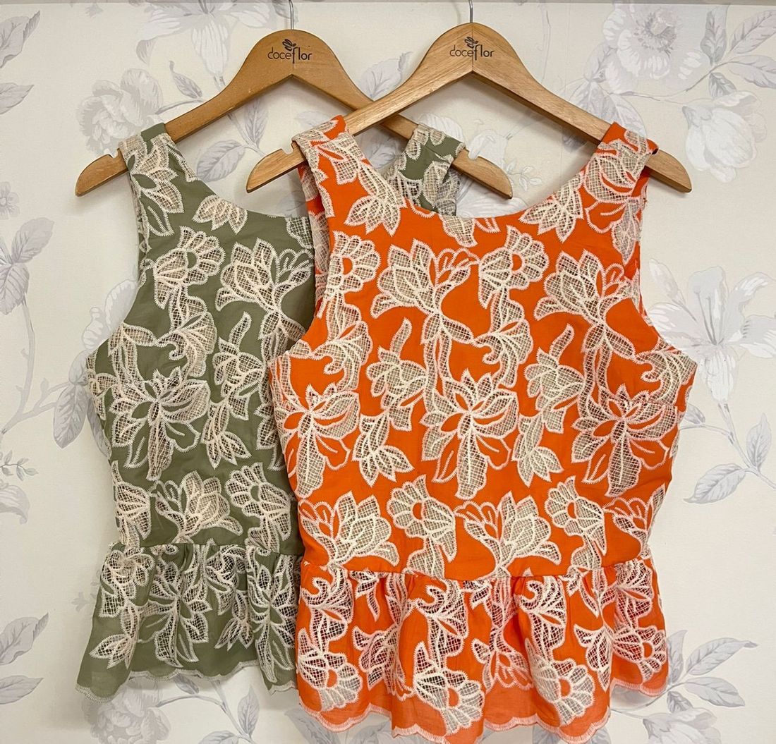 Blusa Algodão Bordado Peplum- Doce Flor Blusa Algodão Bordado Peplum- Doce Flor