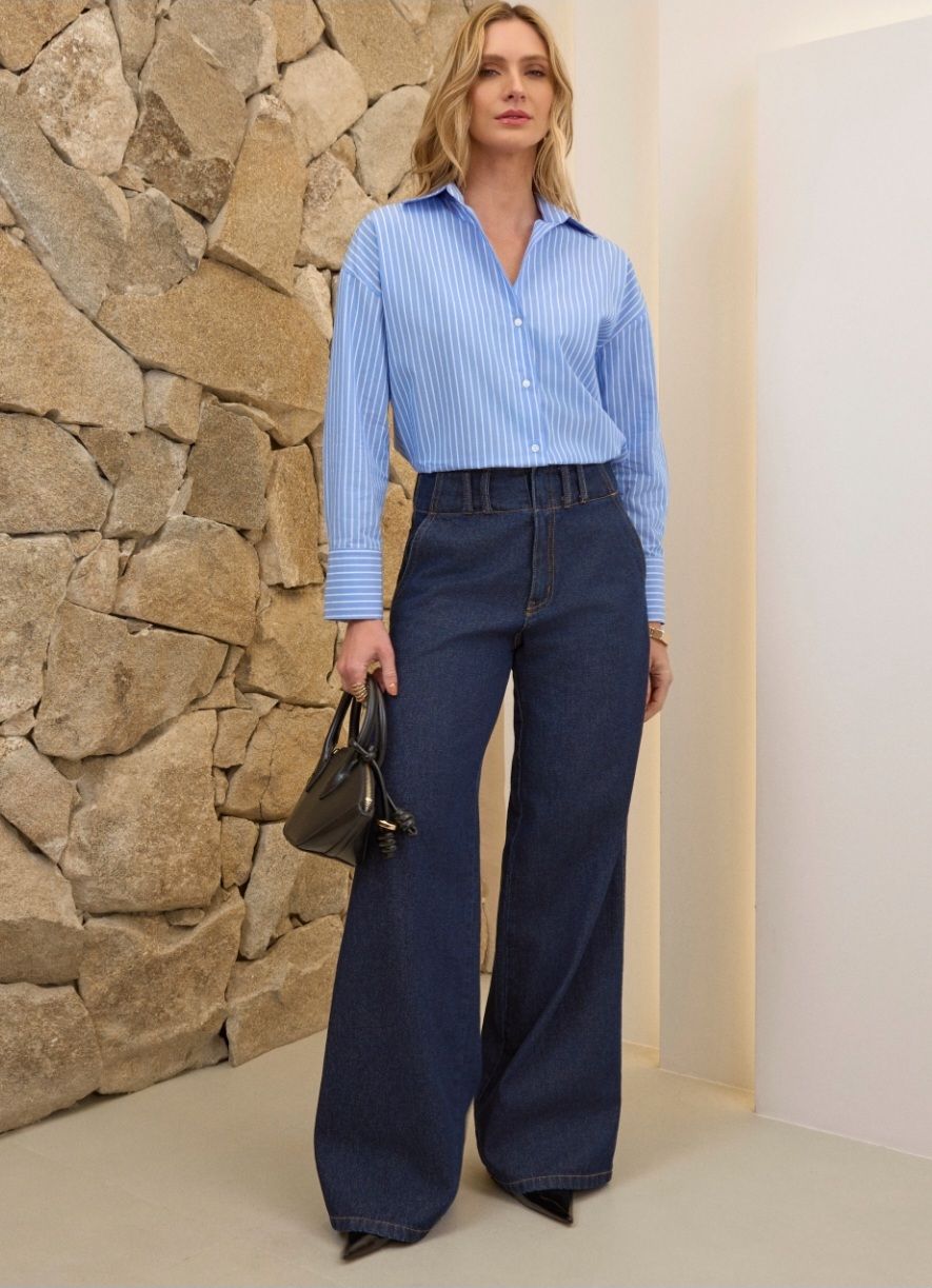 Camisa Yasmin Tricoline Listrada - Unique Chic Camisa Yasmin Tricoline Listrada - Unique Chic