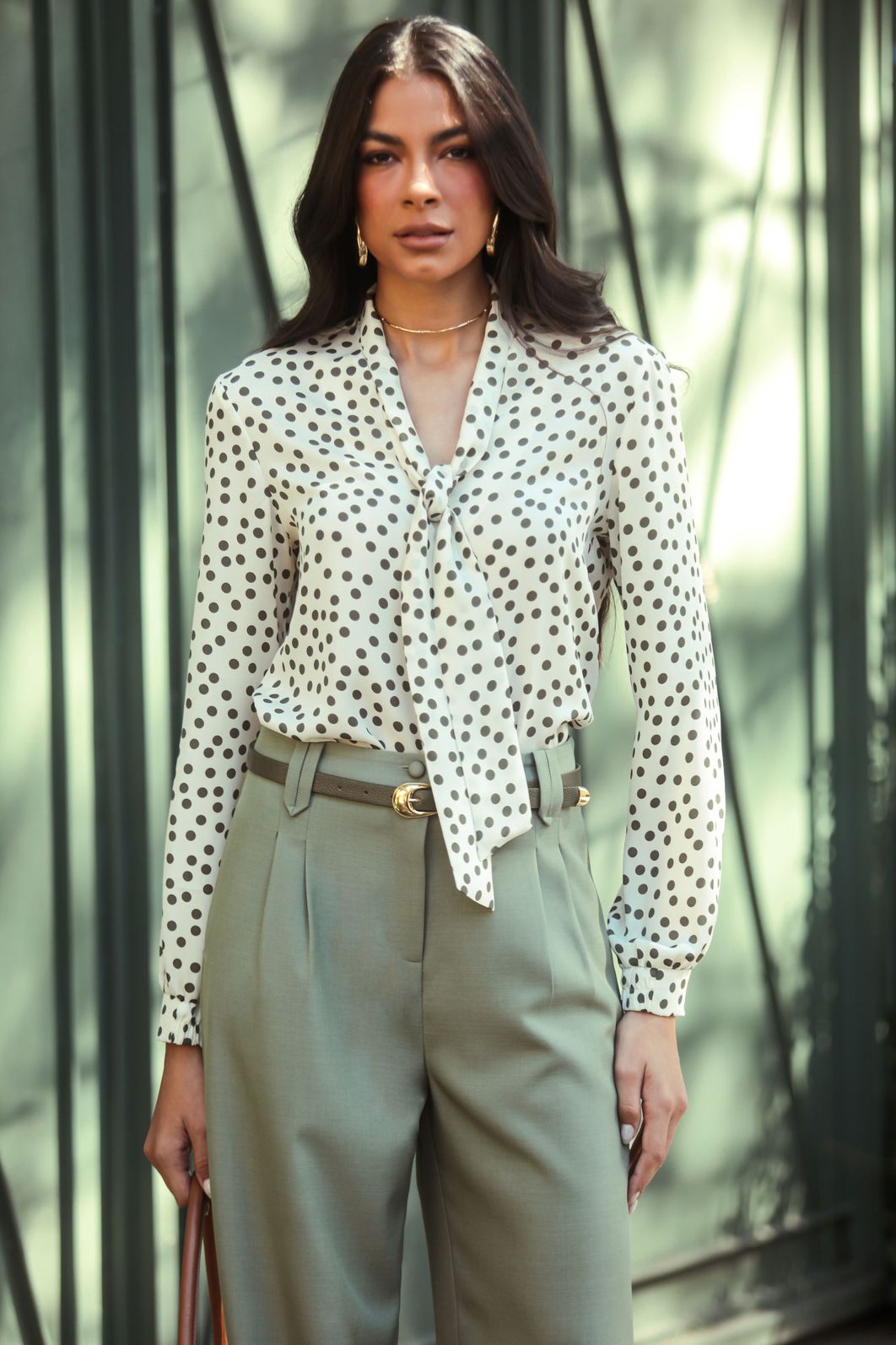 Blusa Lenço Poá Manga Longa - Donna Ritz Blusa Lenço Poá Manga Longa - Donna Ritz