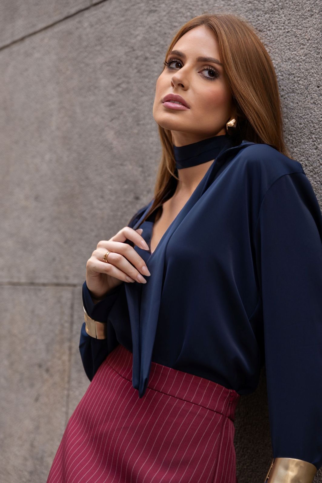 Camisa Feminina Acetinada Gravata - Doce Flor