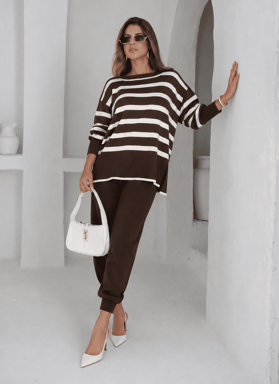 Conjunto Feminino Tricot Modal Listrado – Blusa Ampla Manga Longa e Calça Conjunto Feminino Tricot Modal Listrado – Blusa Ampla Manga Longa e Calça