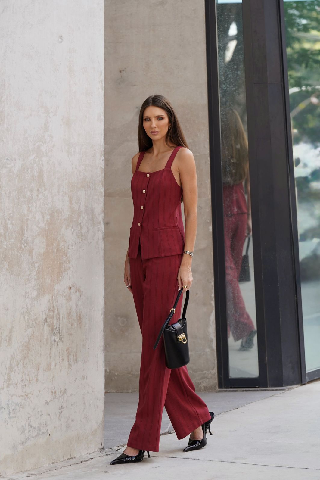 Calça Reta Alfaiataria Risca de Giz - Doce Flor