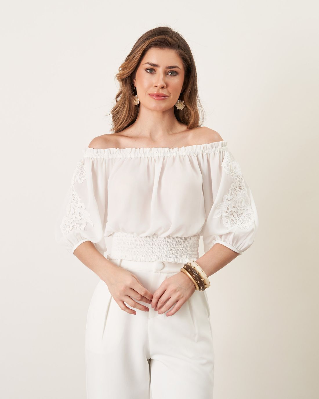 Blusa Ombro a Ombro Manga Renda - Milalai Blusa Ombro a Ombro Manga Renda - Milalai