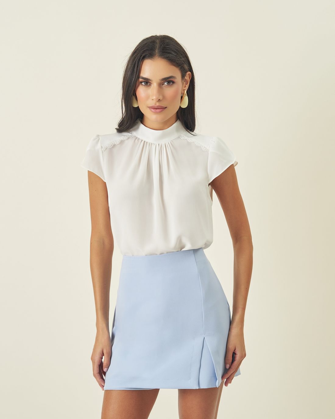 Blusa Crepe Manga Tulipa Ombro Renda - Milalai Blusa Crepe Manga Tulipa Ombro Renda - Milalai