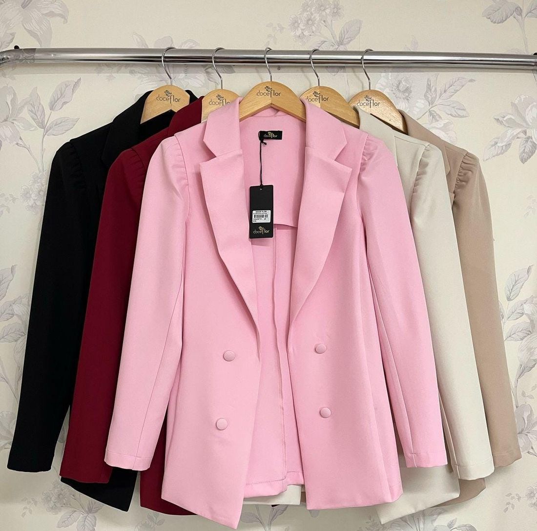 Blazer Alfaiataria Alongado Manga Bufante - Doce Flor