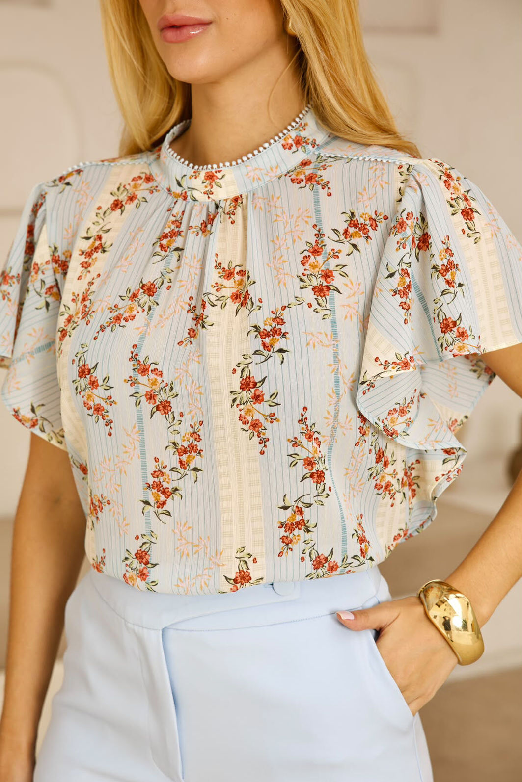 Blusa Floral Manga Jabot - Doce Flor Blusa Floral Manga Jabot - Doce Flor