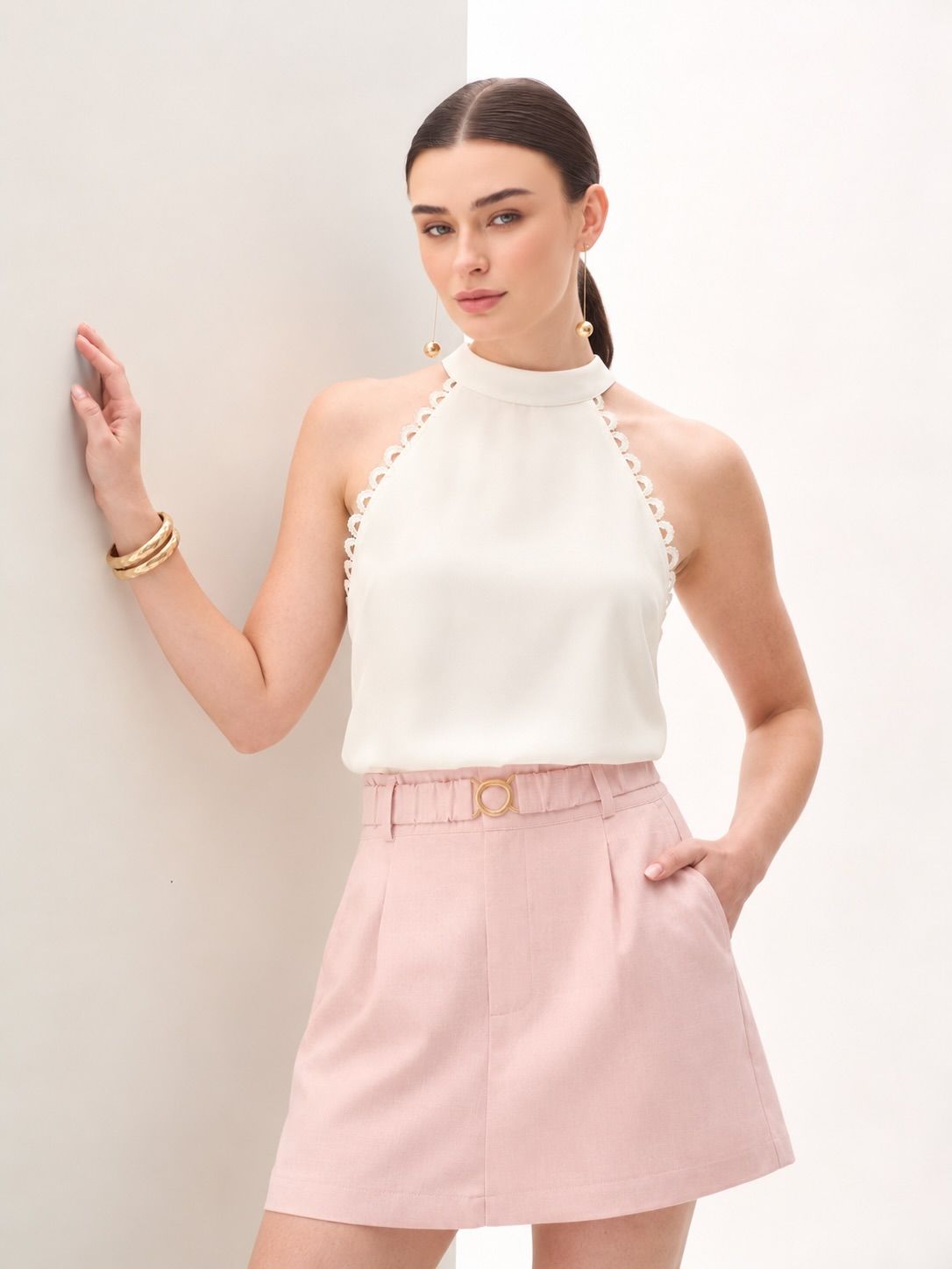 Regata Crepe Decote Halter Renda - Milalai Regata Crepe Decote Halter Renda - Milalai