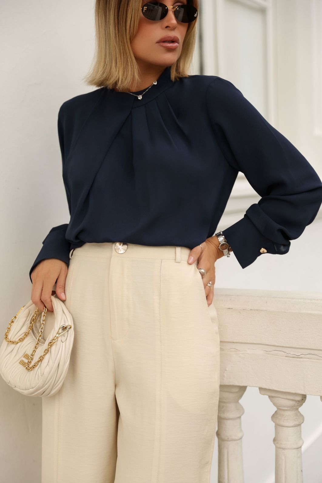 Blusa Crepe Drapeado e Pregas - Milalai Blusa Crepe Drapeado e Pregas - Milalai