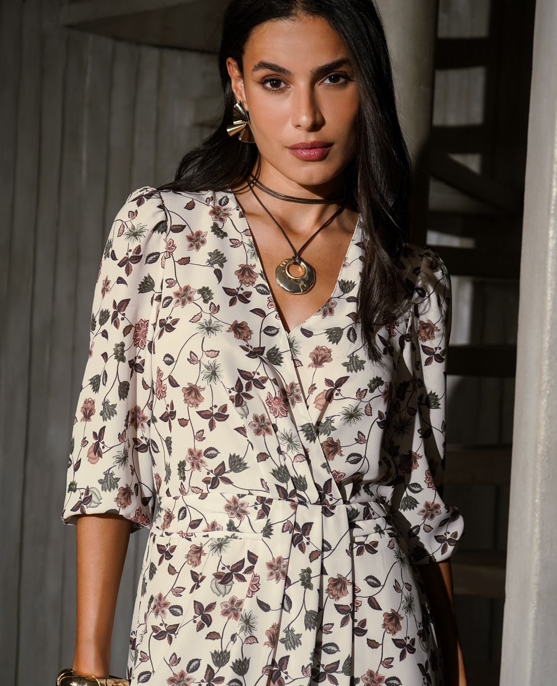 Vestido Curto Transpassado Pregas Floral - Donna Ritz