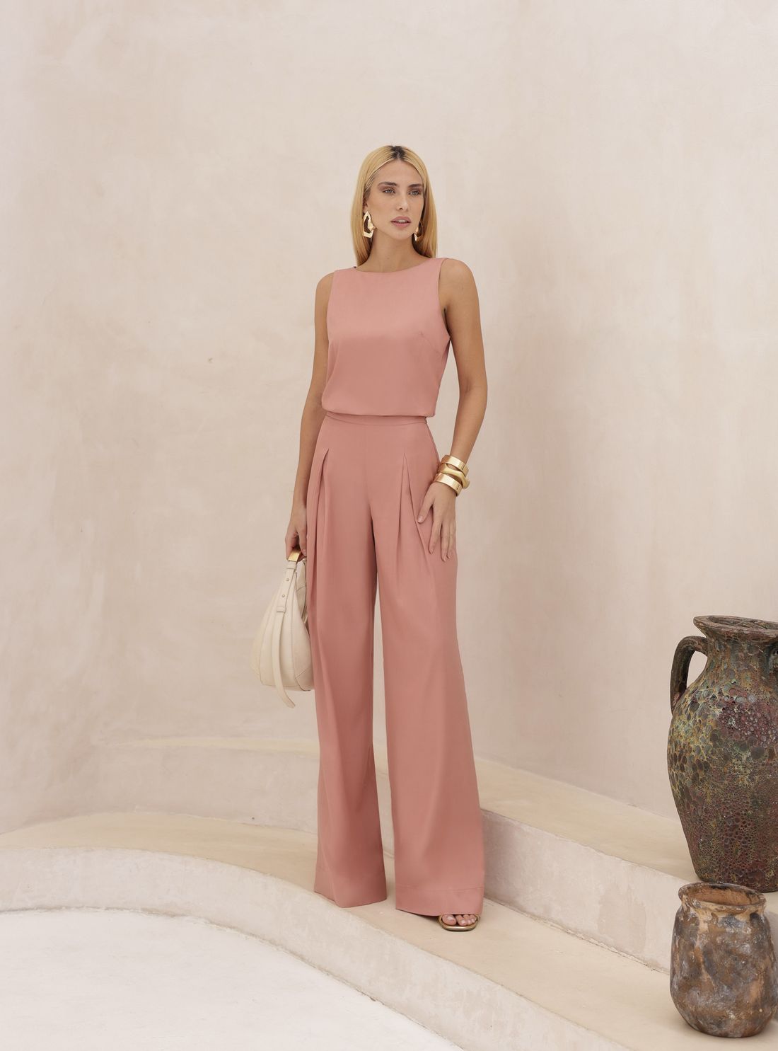 Calça Wide Com Pregas - Doce Flor